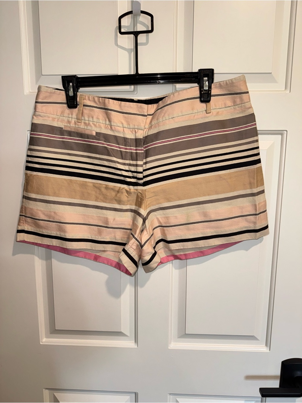 LOFT Striped Cotton Blend Shorts in Pink, Tan & Black
